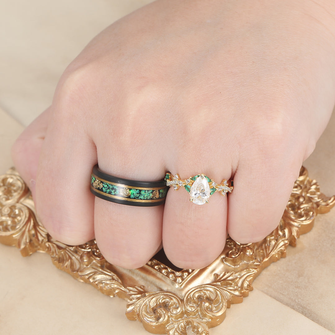 Delicados anillos de compromiso para pareja con ramas de moissanita y milgrain, anillo de aniversario, banda de boda de tungsteno