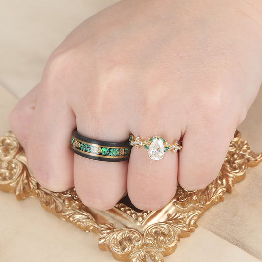 Delicados anillos de compromiso para pareja con ramas de moissanita y milgrain, anillo de aniversario, banda de boda de tungsteno