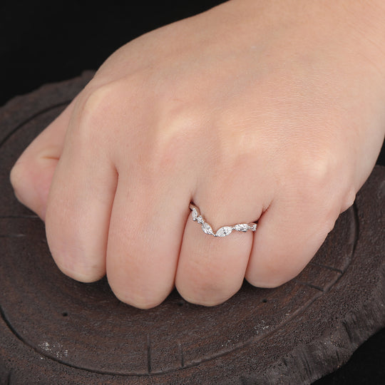 Leaf Branch Band Bridal Dainty Moissanite Anniversary Band