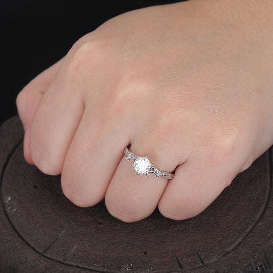 Minimalist Hexagon Cut Moissanite Anniversary Bridal Ring Yellow Gold Engagement Ring