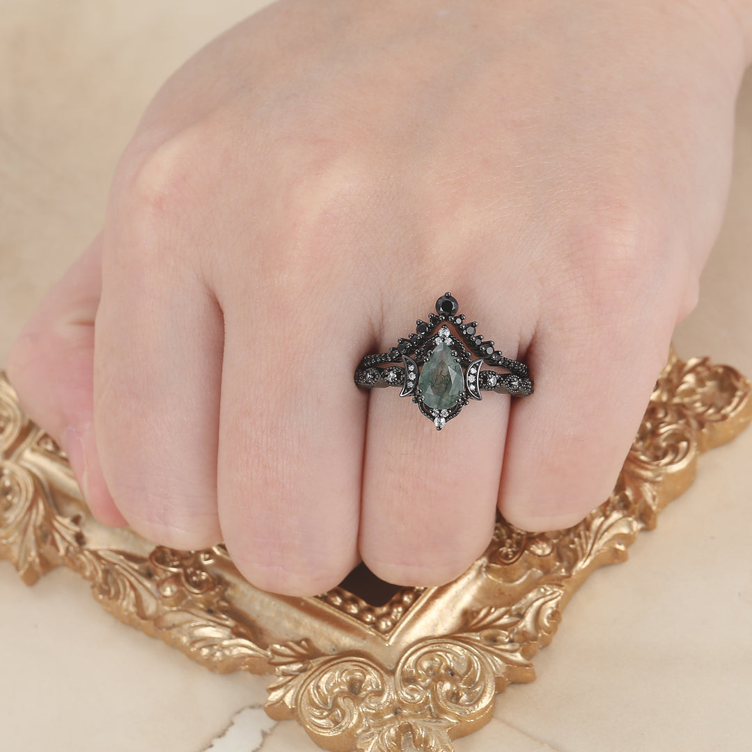 Vintage Unique Natural Moss Agate Engagement Ring Nature Inspired Leaf Ring -  Esdomera.com