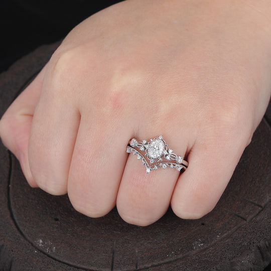 Antique Milgrained 1CT Oval Moissanite Engagement Ring Set Vintage 14K Rose Gold Filigreed Bridal Ring