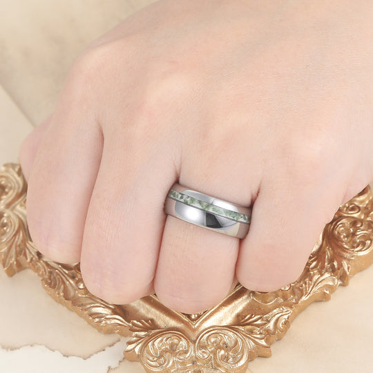 Unisex Moss Agate White Gold Polish Tungsten Eco-Friendly Moss Agate Gold Silver Black Men Women Promise Wedding Ring -  Esdomera.com
