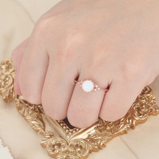 Dainty 1.25CT Round Cabochon Cut Pink Opal Engagement Ring Women Wedding Band -  Esdomera.com
