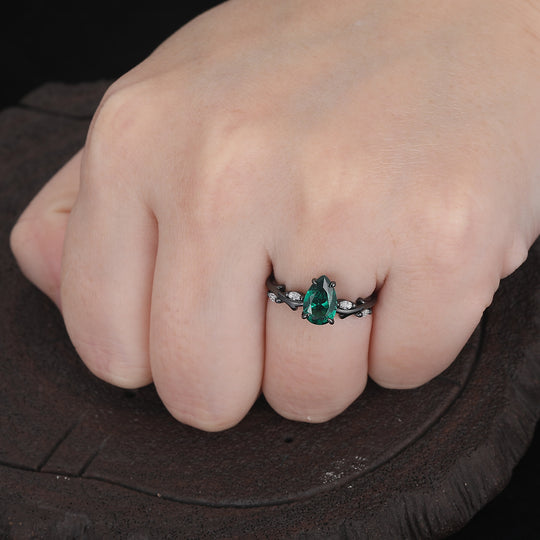 1.5 karaat peervormige smaragd verlovingsring vintage bruids- en trouwring