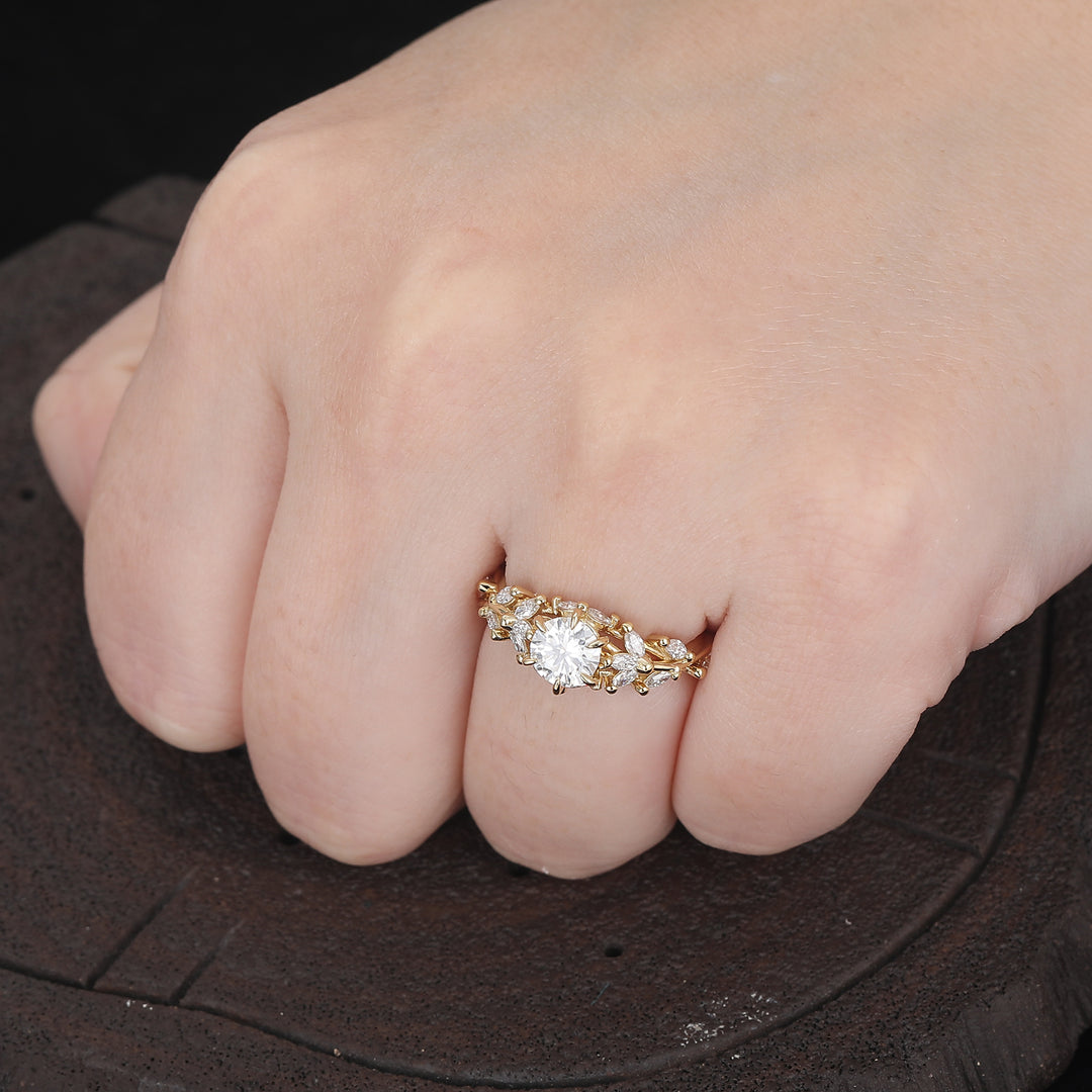 Elegant 0.8CT Moissanite Engagement Ring Deco Moissanite Floral Ring Anniversary Bridal Ring Gift