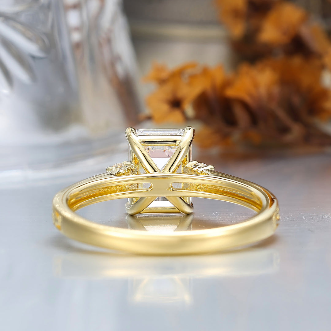 Unique Milgraine 2CT Emerald Cut Moissanite Wedding Ring For Women 3 Stone Engagement Ring