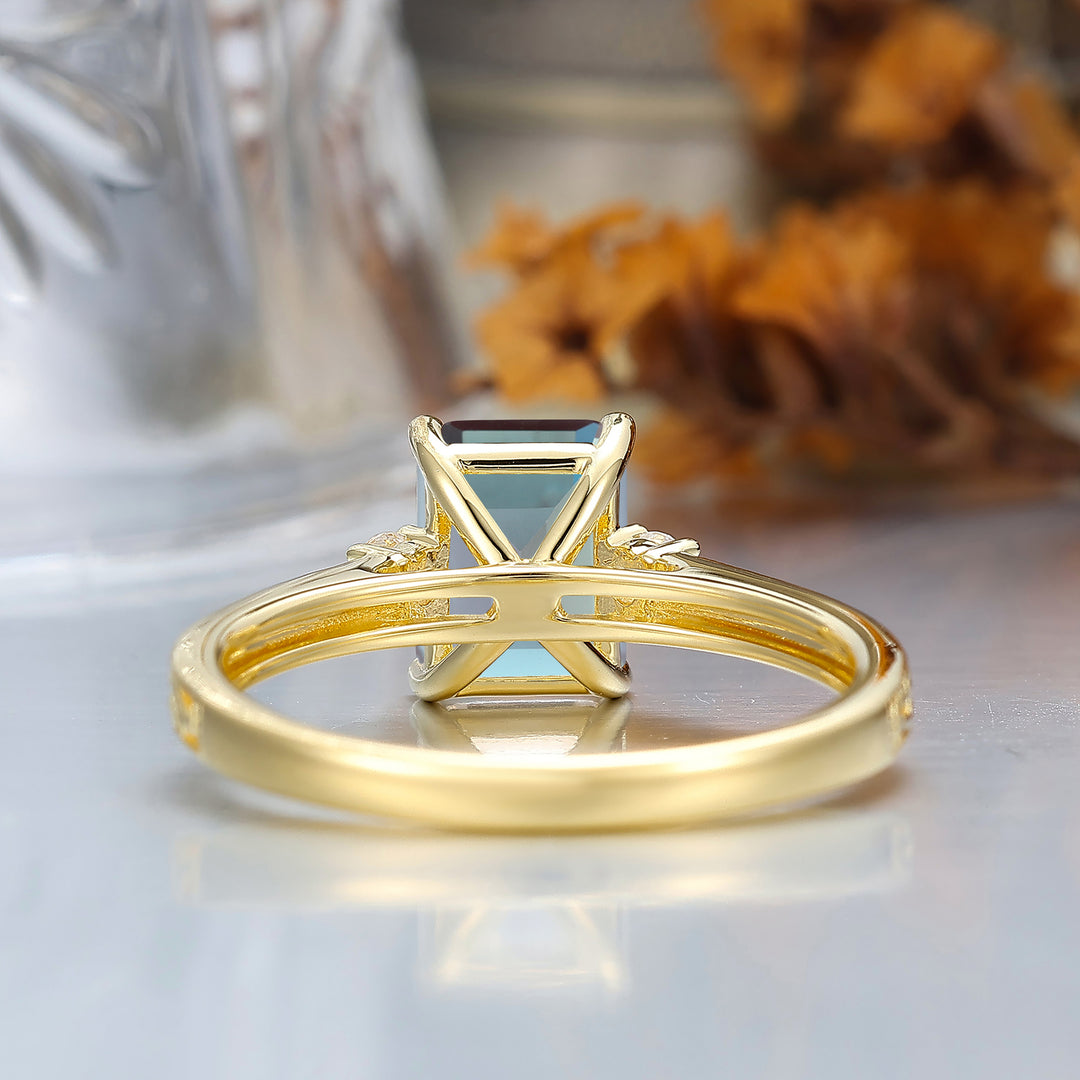 Unique Milgraine 2CT Emerald Cut Alexandrite Wedding Ring For Women 3 Stone Engagement Ring