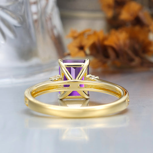 Unique Milgraine 2CT Emerald Cut Amethyst Wedding Ring For Women 3 Stone Engagement Ring