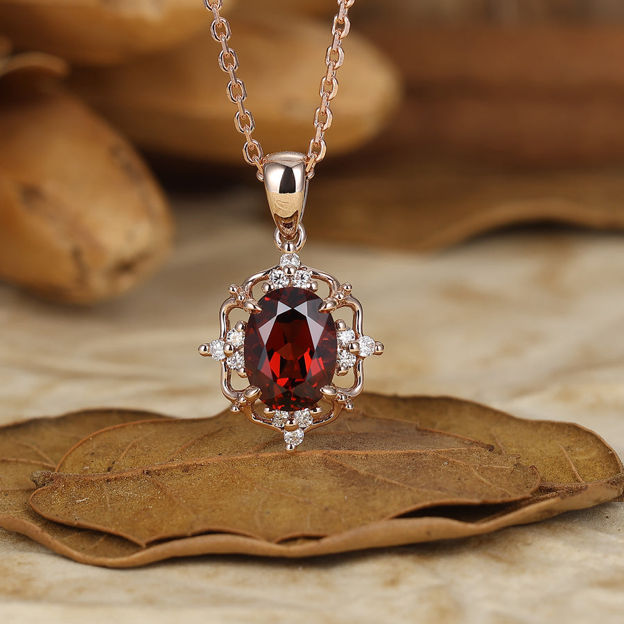 Vintage Oval Natural Red Garnet Pendant Necklace Women Anniversary Bridal Pendant (Copy) -  Esdomera.com