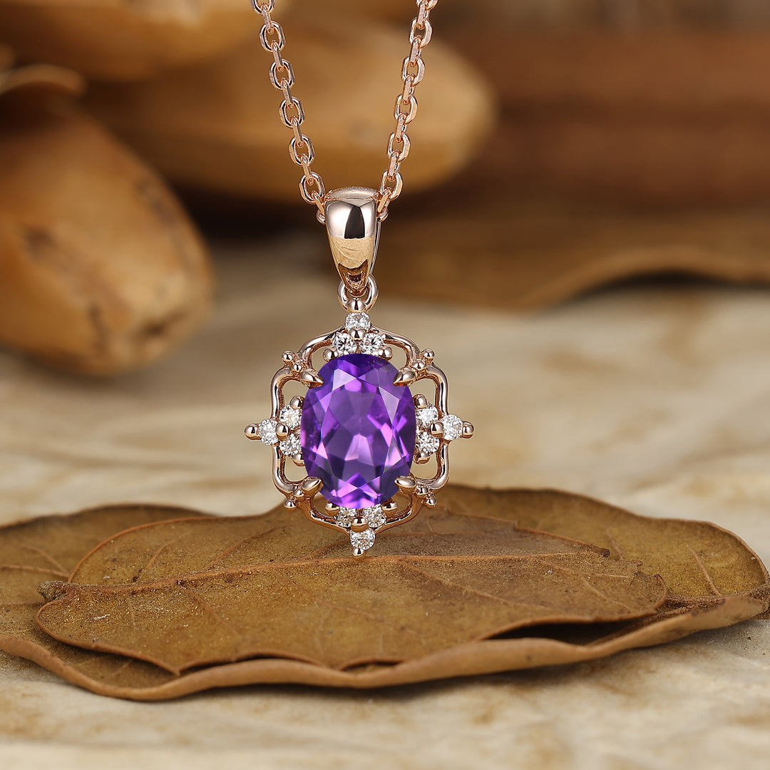 Vintage Oval  Natural Amethyst Pendant Necklace Women Anniversary Bridal Pendant -  Esdomera.com