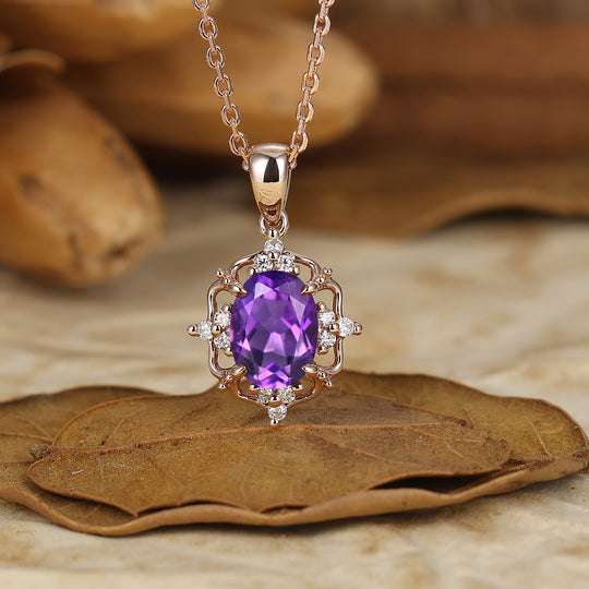 Vintage Oval  Natural Amethyst Pendant Necklace Women Anniversary Bridal Pendant -  Esdomera.com