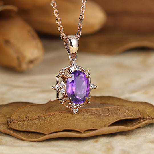 Vintage Oval  Natural Amethyst Pendant Necklace Women Anniversary Bridal Pendant -  Esdomera.com