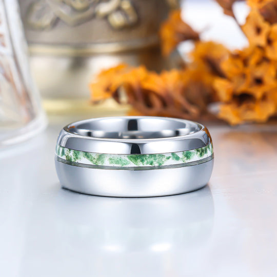 Unisex Moss Agate White Gold Polish Tungsten Eco-Friendly Moss Agate Gold Silver Black Men Women Promise Wedding Ring -  Esdomera.com
