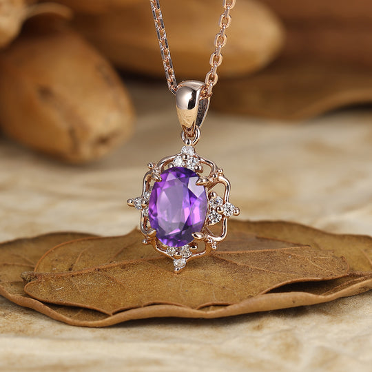 Vintage Oval  Natural Amethyst Pendant Necklace Women Anniversary Bridal Pendant -  Esdomera.com