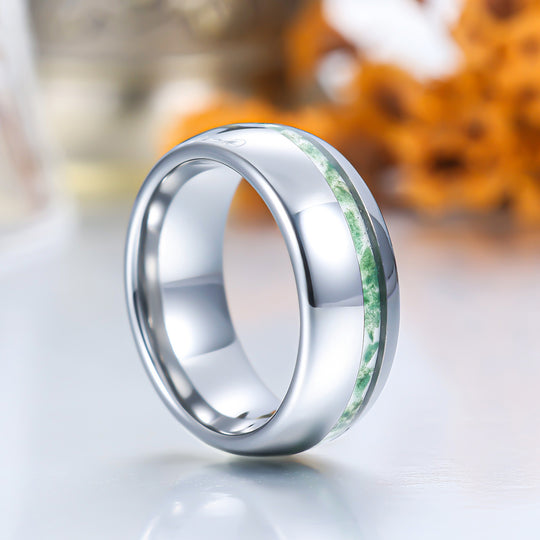 Unisex Moss Agate White Gold Polish Tungsten Eco-Friendly Moss Agate Gold Silver Black Men Women Promise Wedding Ring -  Esdomera.com