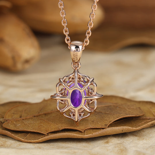 Vintage Oval  Natural Amethyst Pendant Necklace Women Anniversary Bridal Pendant -  Esdomera.com