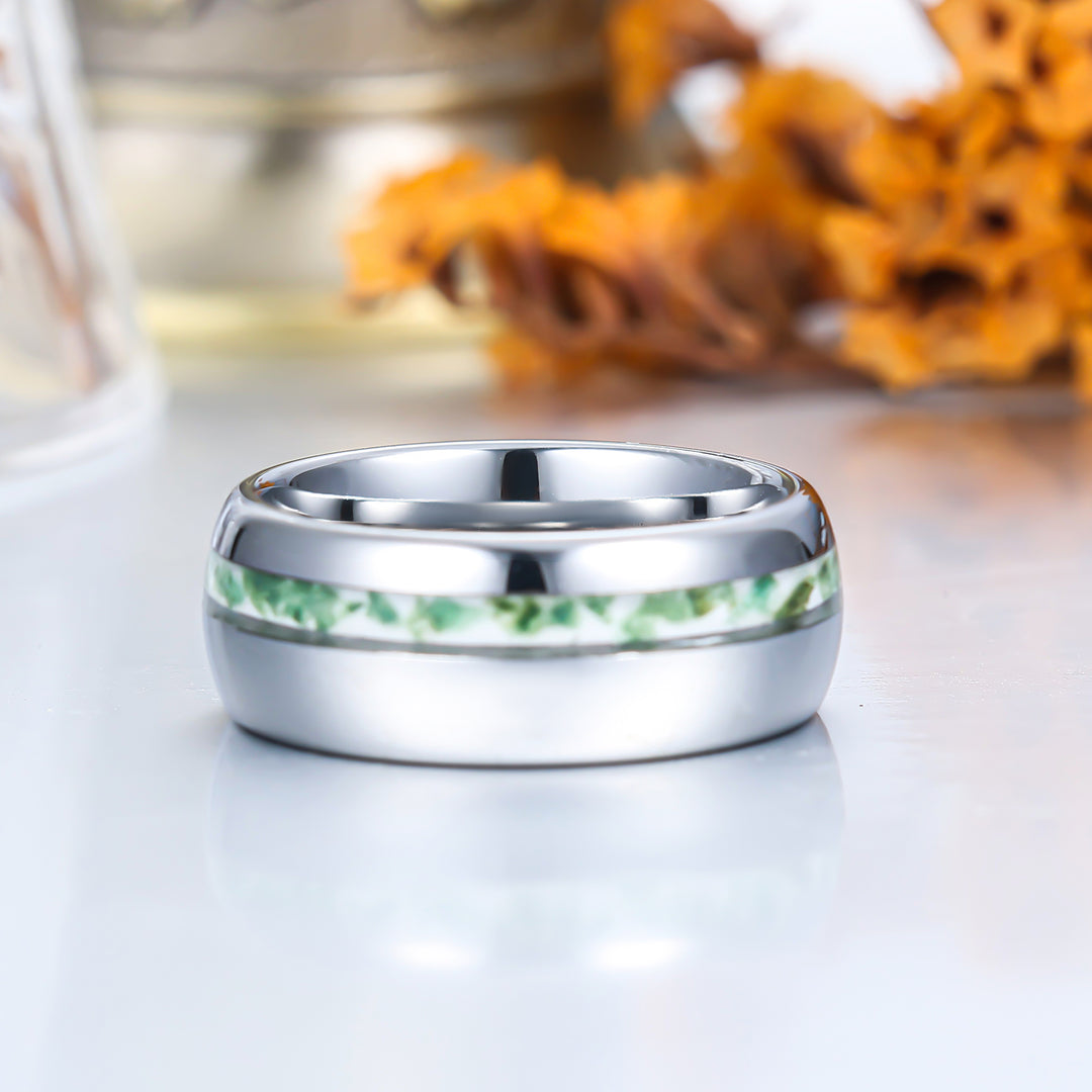 Unisex Moss Agate White Gold Polish Tungsten Eco-Friendly Moss Agate Gold Silver Black Men Women Promise Wedding Ring -  Esdomera.com