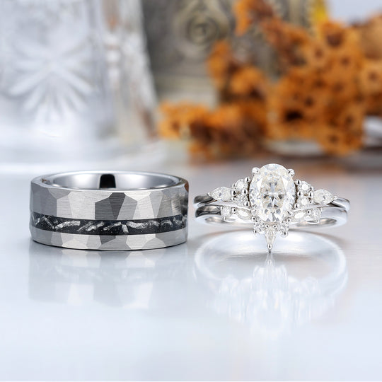 Unique Oval Cut Moissanite Couple Ring Set S925 And Tungsten His And Hers Wedding Rings