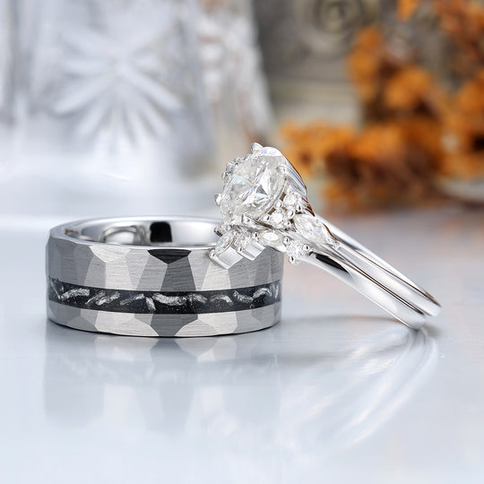 Unique Oval Cut Moissanite Couple Ring Set S925 And Tungsten His And Hers Wedding Rings