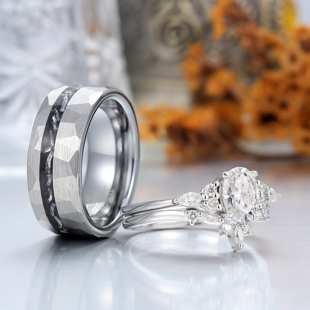 Unique Oval Cut Moissanite Couple Ring Set S925 And Tungsten His And Hers Wedding Rings