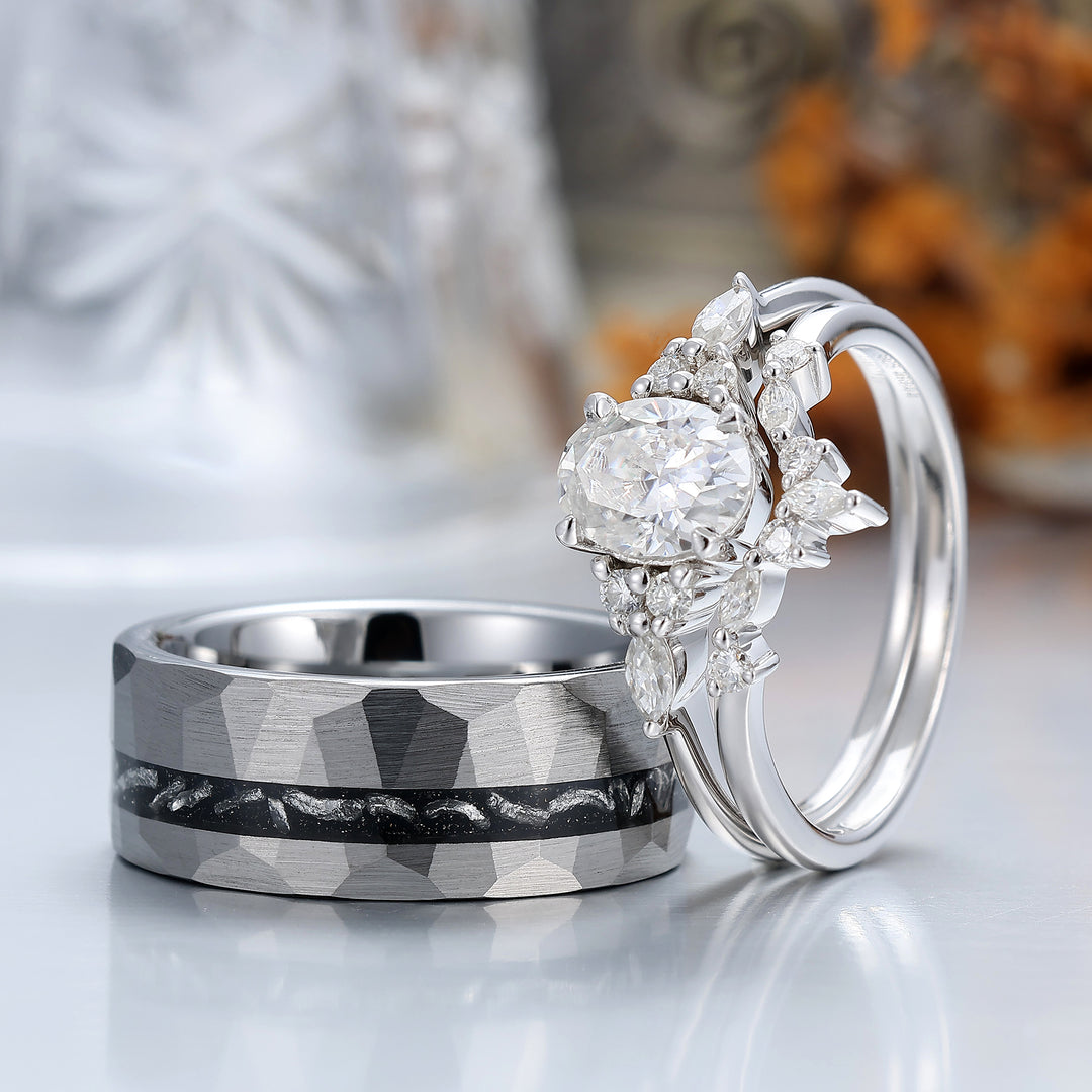 Unique Oval Cut Moissanite Couple Ring Set S925 And Tungsten His And Hers Wedding Rings