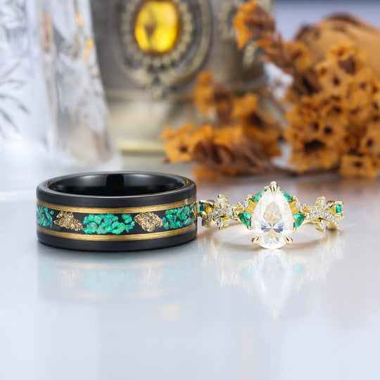 Delicados anillos de compromiso para pareja con ramas de moissanita y milgrain, anillo de aniversario, banda de boda de tungsteno