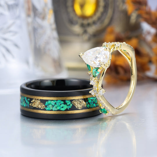 Delicados anillos de compromiso para pareja con ramas de moissanita y milgrain, anillo de aniversario, banda de boda de tungsteno