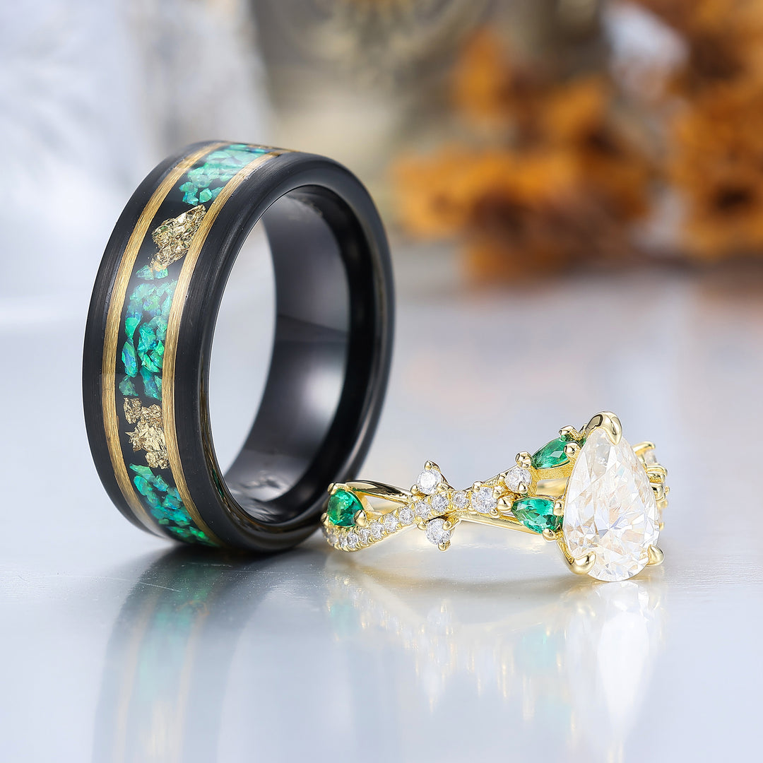 Delicados anillos de compromiso para pareja con ramas de moissanita y milgrain, anillo de aniversario, banda de boda de tungsteno