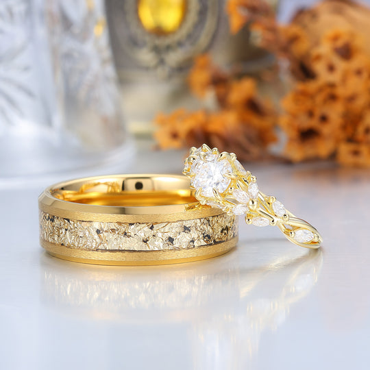 Baroque-inspired Round Moissanite Couple Ring Gold Plated Ring Set For Him And Her -  Esdomera.com
