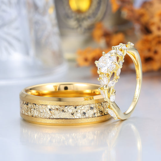 Baroque-inspired Round Moissanite Couple Ring Gold Plated Ring Set For Him And Her -  Esdomera.com