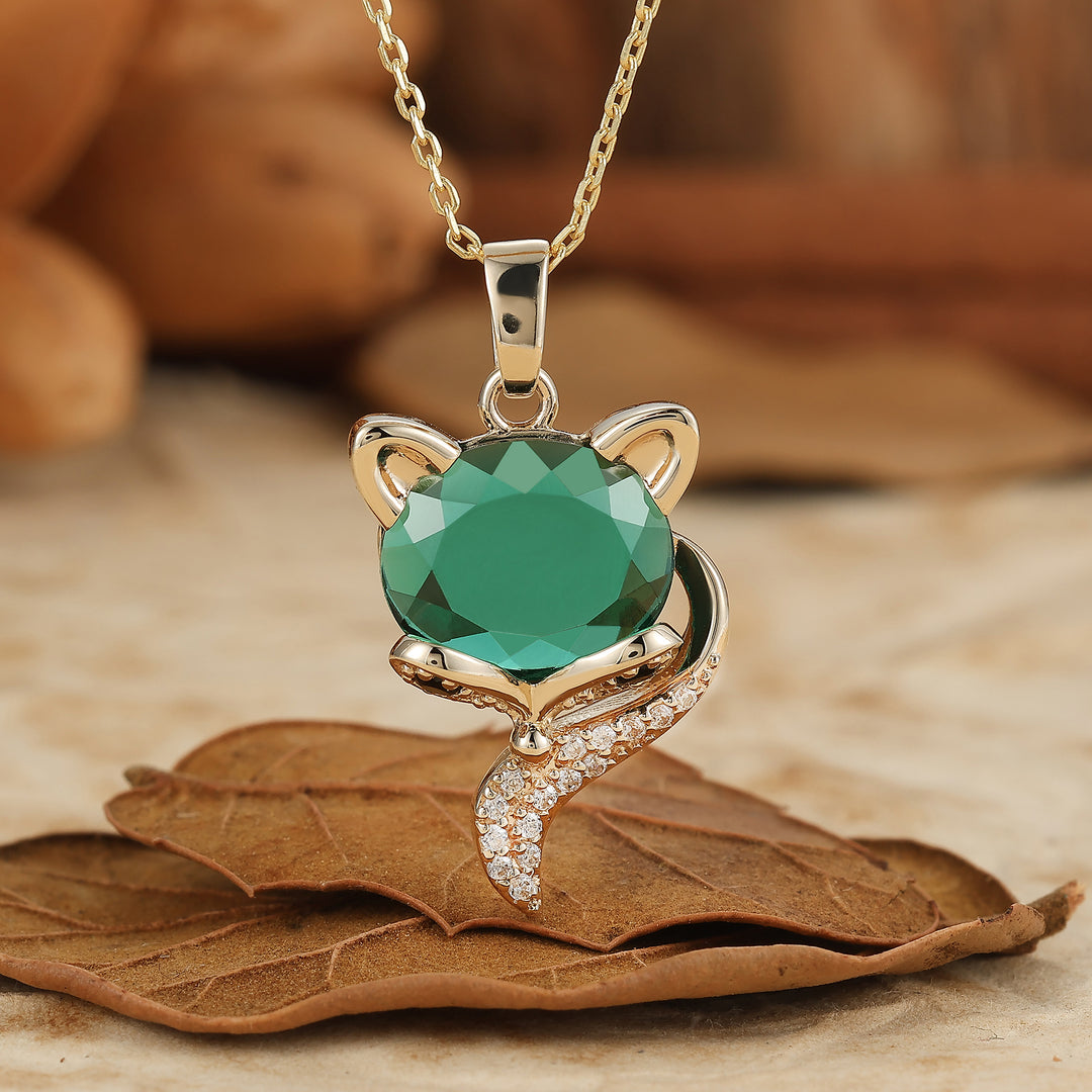 Unique Animal Oval Cut Natural Amethyst Fuchs Solitaire Anhänger Halskette 14K Gold Halskette für Damen