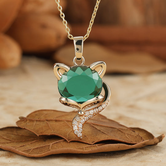 Unique Animal Oval Cut Natural Amethyst Fuchs Solitaire Anhänger Halskette 14K Gold Halskette für Damen