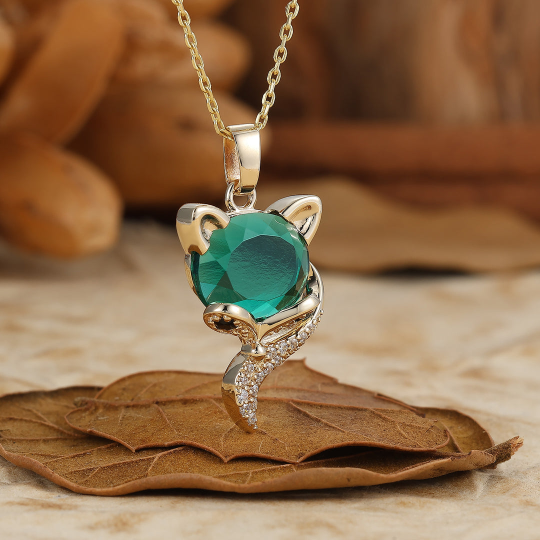 Unique Animal Oval Cut Natural Amethyst Fuchs Solitaire Anhänger Halskette 14K Gold Halskette für Damen