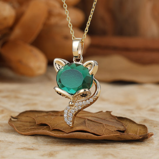 Unique Animal Oval Cut Natural Amethyst Fuchs Solitaire Anhänger Halskette 14K Gold Halskette für Damen