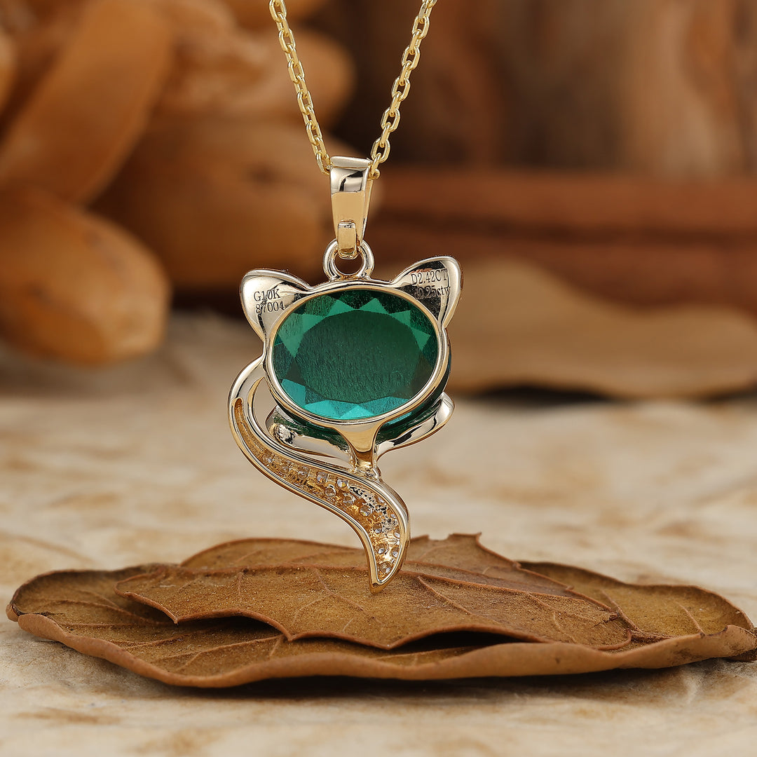 Unique Animal Oval Cut Natural Amethyst Fuchs Solitaire Anhänger Halskette 14K Gold Halskette für Damen