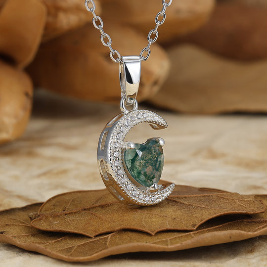 Colgante de amatista en forma de corazón Collar de luna creciente Colgante de compromiso