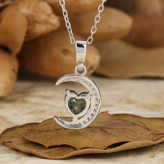 Colgante de amatista en forma de corazón Collar de luna creciente Colgante de compromiso