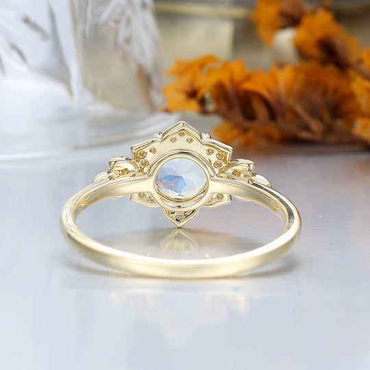 1.25CT Round Cut Moonstone Engagement Ring Cluster Moissanite Ring