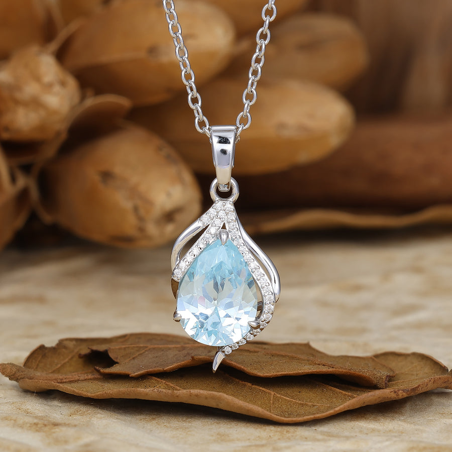 Collier vintage avec pendentif en aigue-marine taille poire, collier de mariée, cadeau pierre de naissance de mars