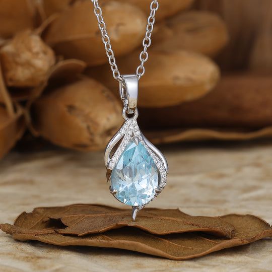 Vintage Pear Cut Aquamarine Necklace Bridal Pendant Necklace March Birthstone Gift