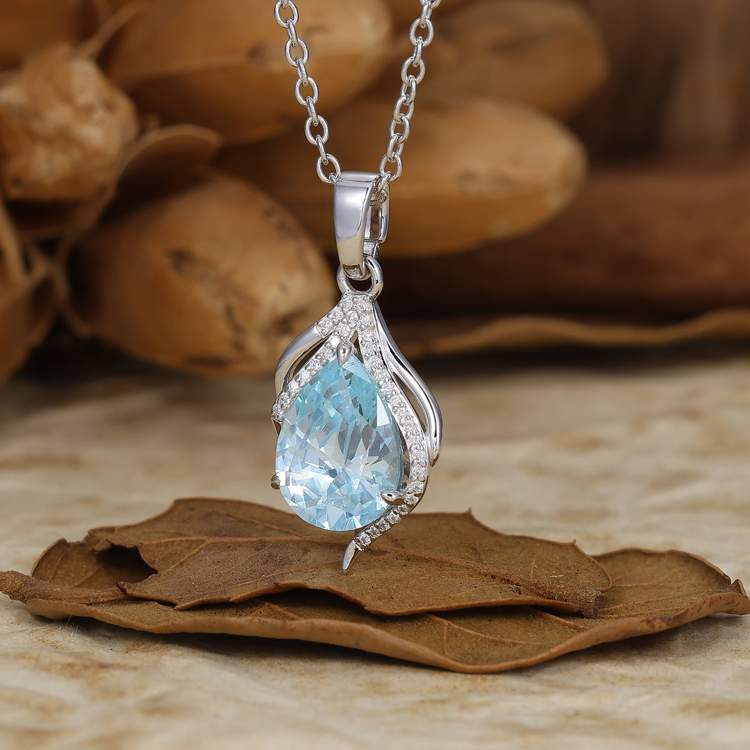 Vintage Pear Cut Aquamarine Necklace Bridal Pendant Necklace March Birthstone Gift