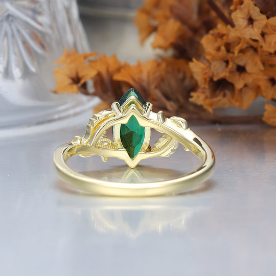 Handgemaakte Bladrankring Met 1 ct Marquise Smaragd, Verlovingsring Voor Vrouwen, Natuurgeïnspireerde Trouwring