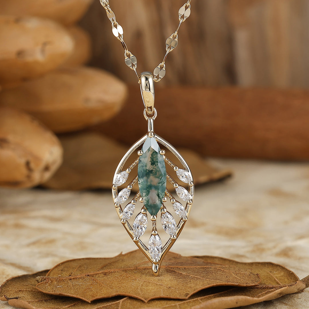 925 Silber Marquise Natürlicher Amethyst Feder-/Blatt-Design Anhänger Halskette 14K Gold Halskette für Damen