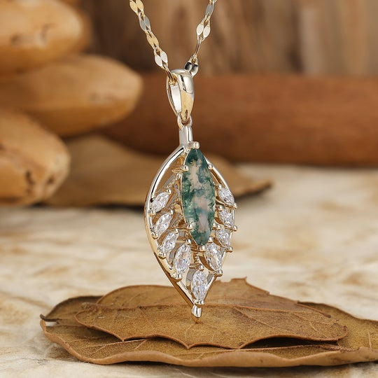 925 Silber Marquise Natürlicher Amethyst Feder-/Blatt-Design Anhänger Halskette 14K Gold Halskette für Damen