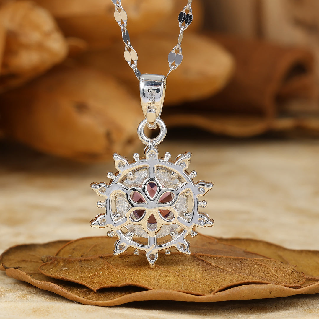 Delicate Round Cut Natural Moss Agate Sun Halo Pendant Necklace 14K Gold Neckalce