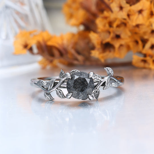 Solitaire 0.8CT Round Cut Natural Black Rutilated Quartz Engagement Couples Ring Set