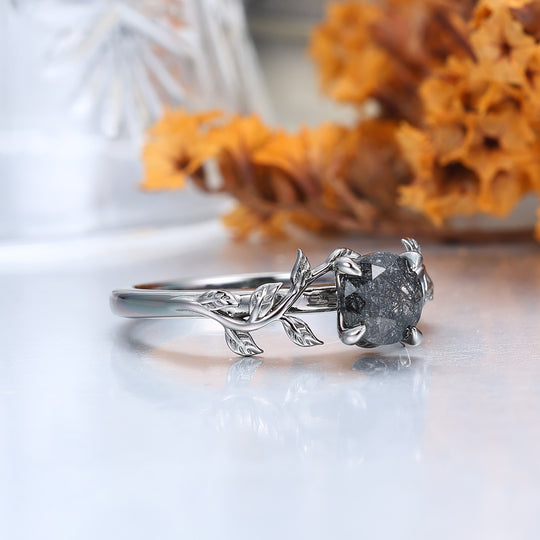 Solitaire 0.8CT Round Cut Natural Black Rutilated Quartz Engagement Couples Ring Set