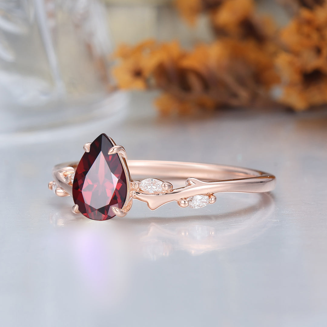 Vintage Leaf Vines 14k Solid Gold Pear Cut Natural Red Garnet Dianmond Ring -  Esdomera.com