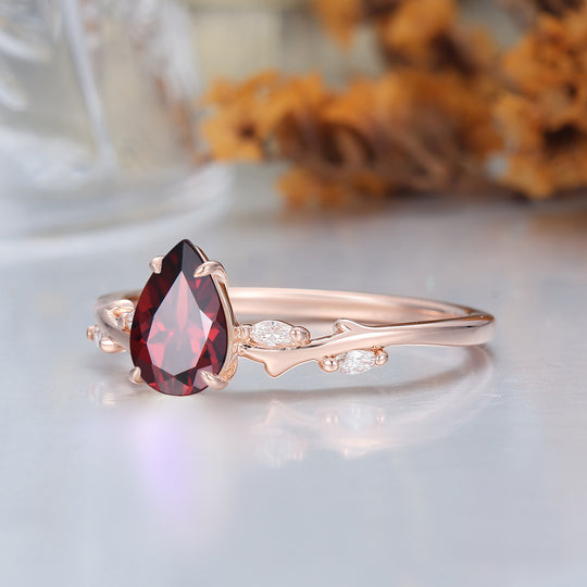 Vintage Leaf Vines 14k Solid Gold Pear Cut Natural Red Garnet Dianmond Ring -  Esdomera.com